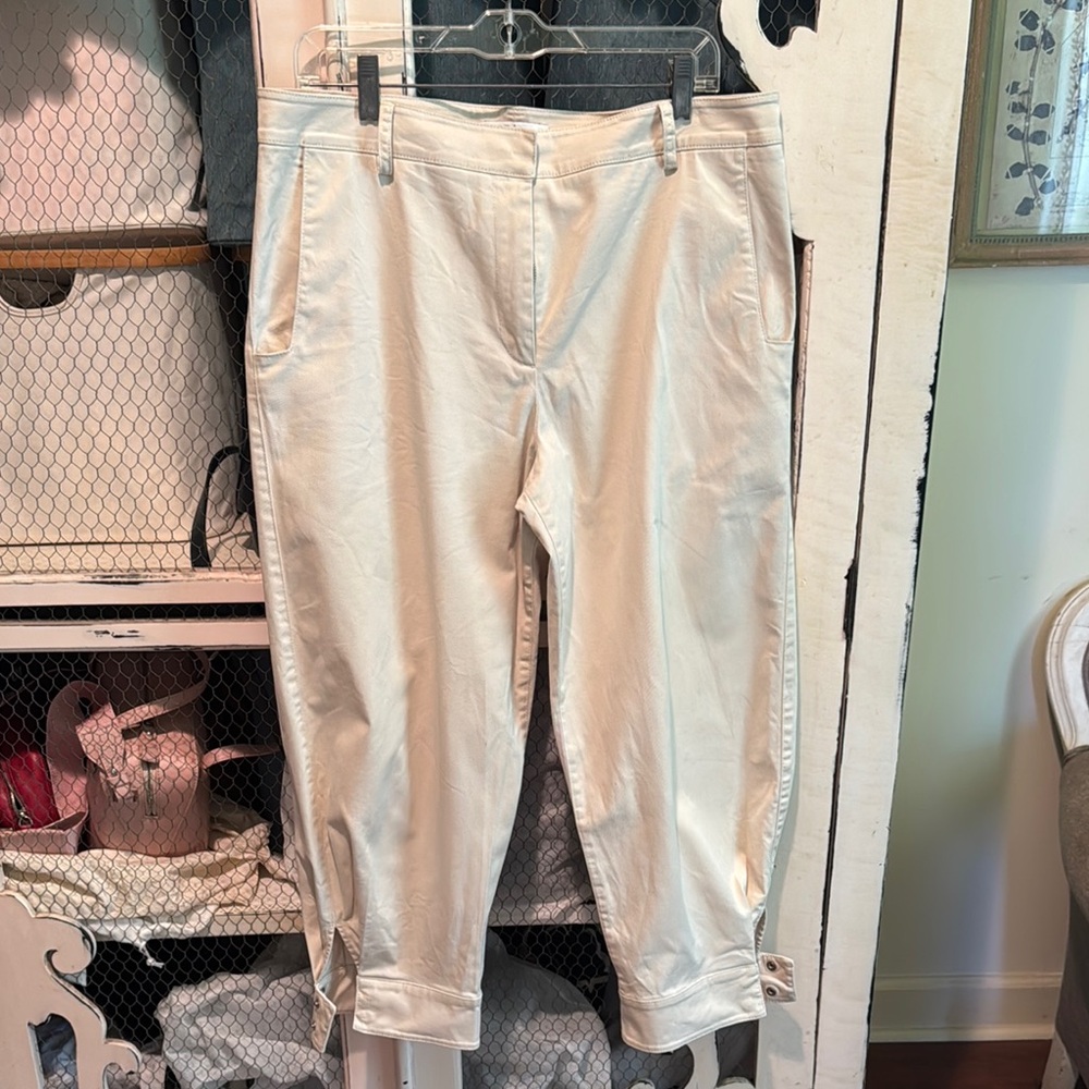 Tibi mid rise snap cuff stretch cotton twill pant, size 10, EUC $85